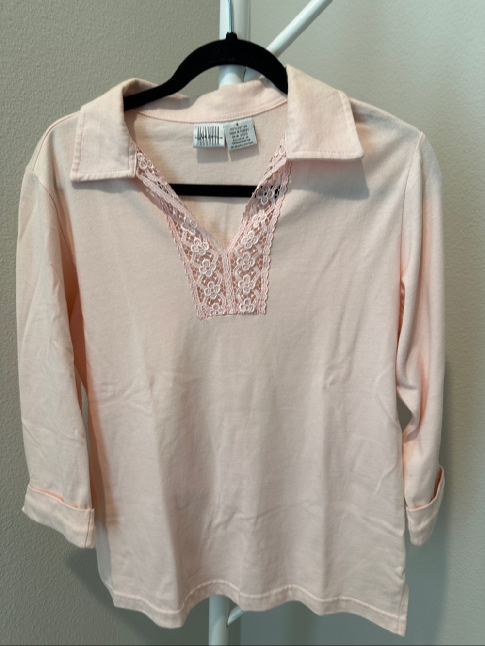 jason maxwell Pale Pink Lace V-Neck Collared Tunic